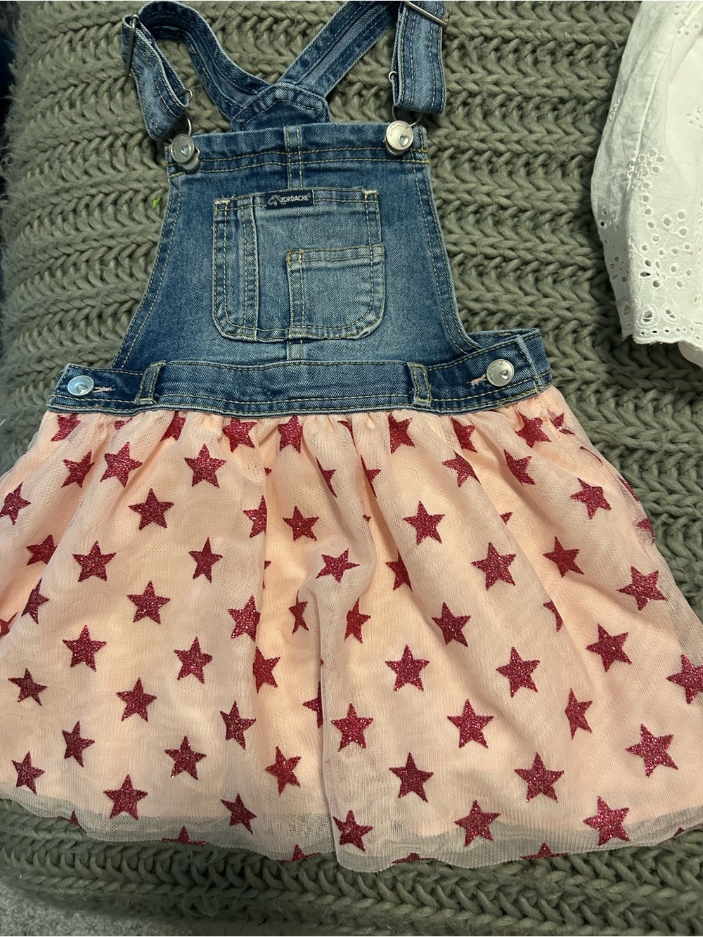 Jordache Denim Overall Dress with Pink Tulle and Red Glitter Stars